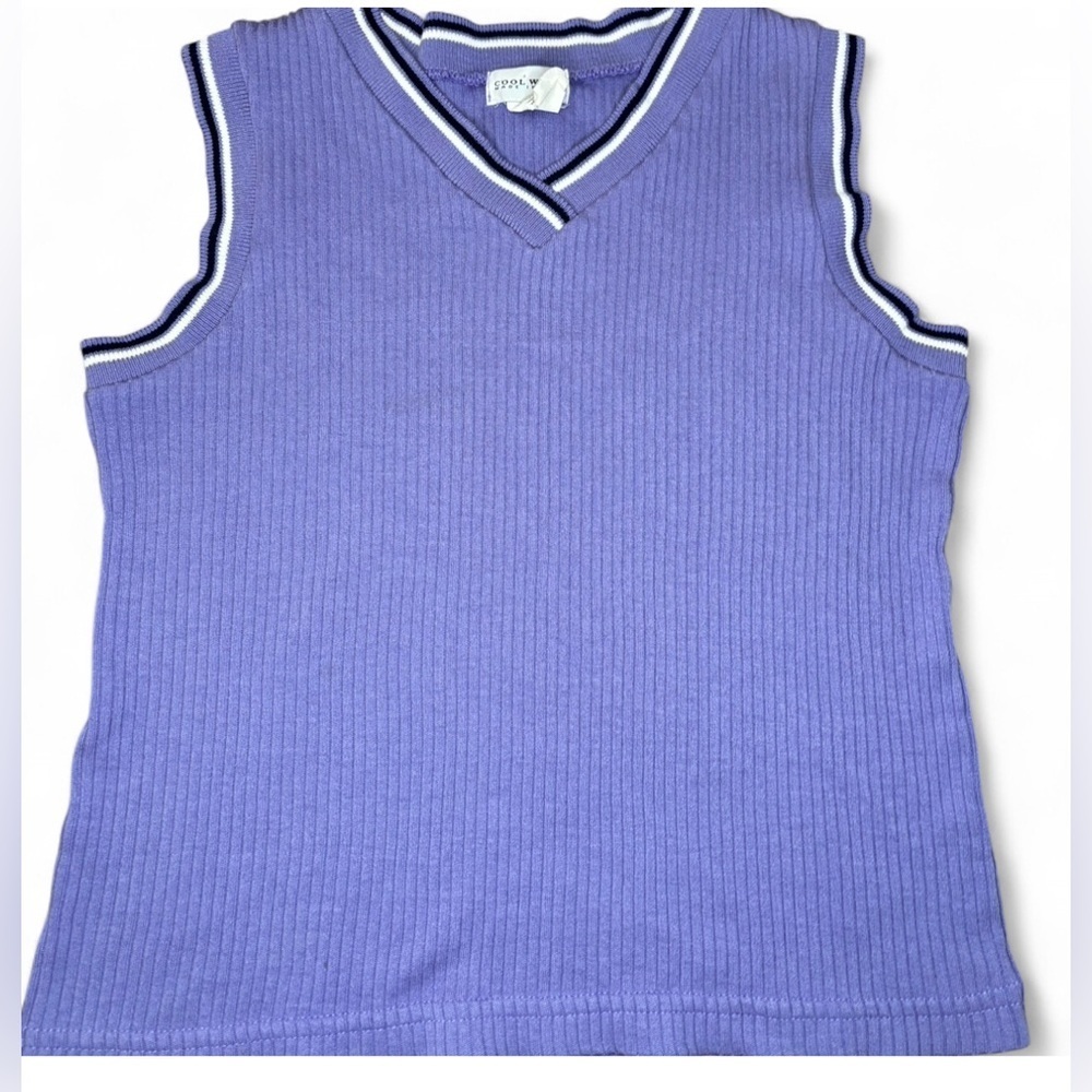 Vintage Y2K Cool Wear Kids Lavender Ribbed Knit Sweater Vest Size XL (14/16)